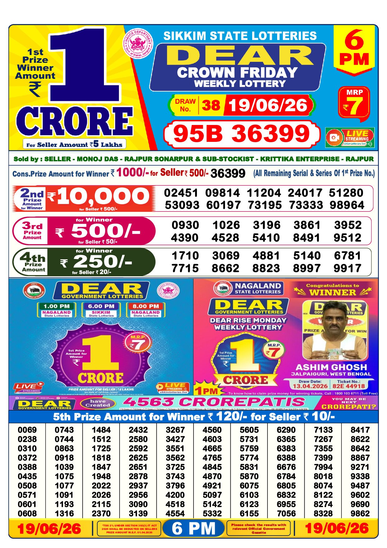 6 PM Lottery Result