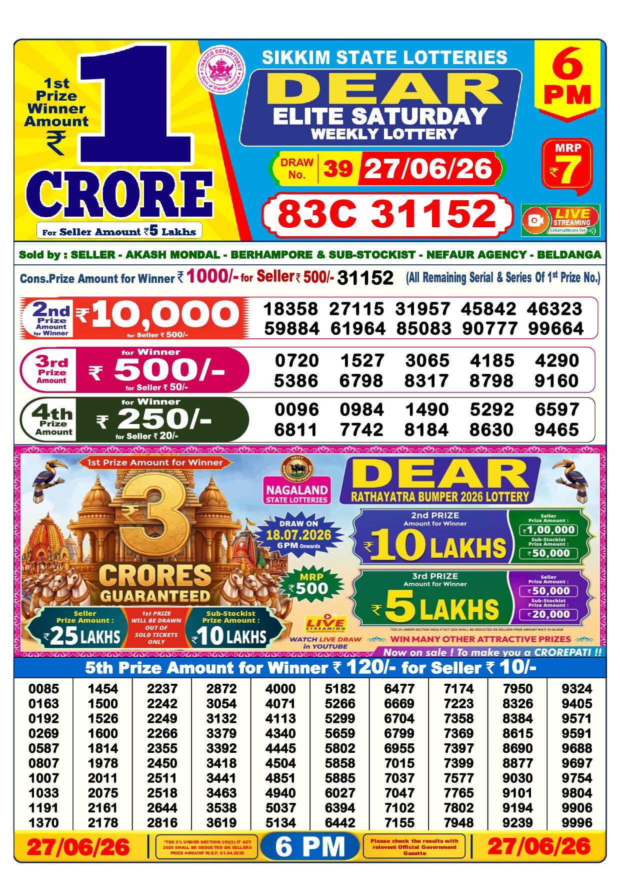 6 PM Lottery Result