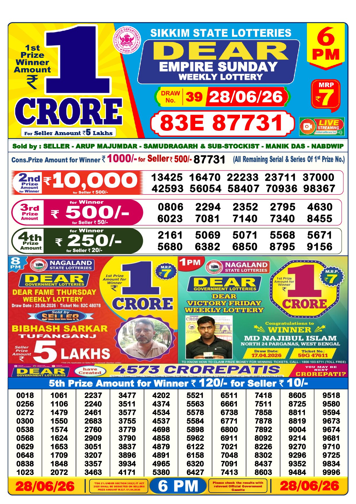 6 PM Lottery Result