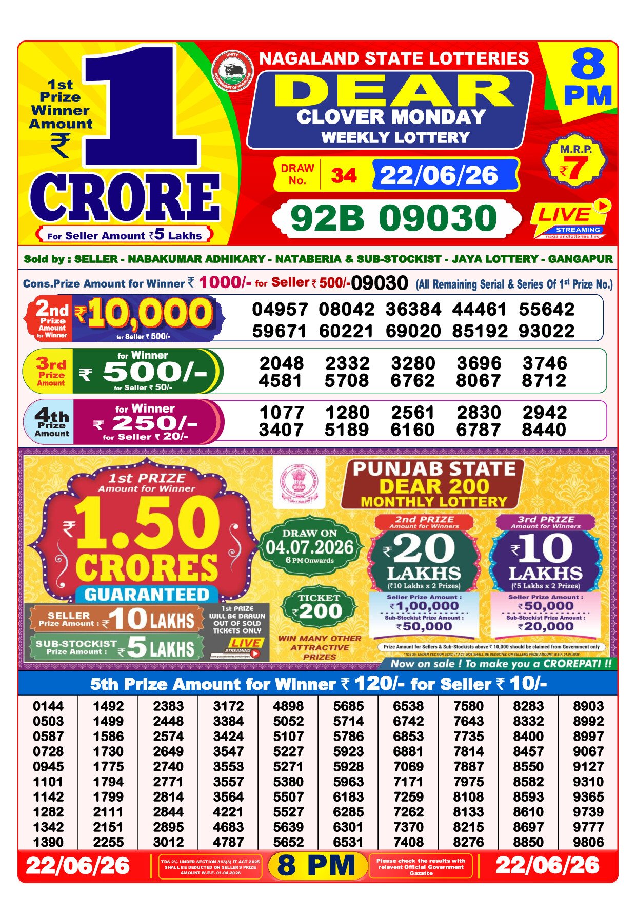8 PM Lottery Result