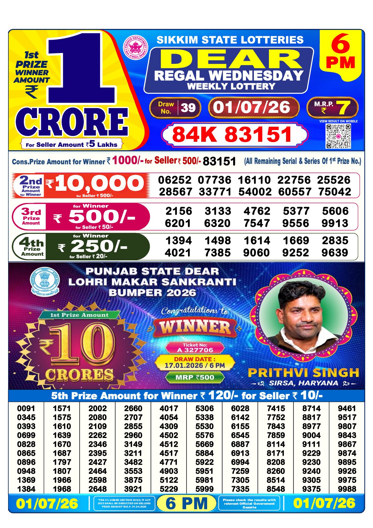 6 PM Lottery Result
