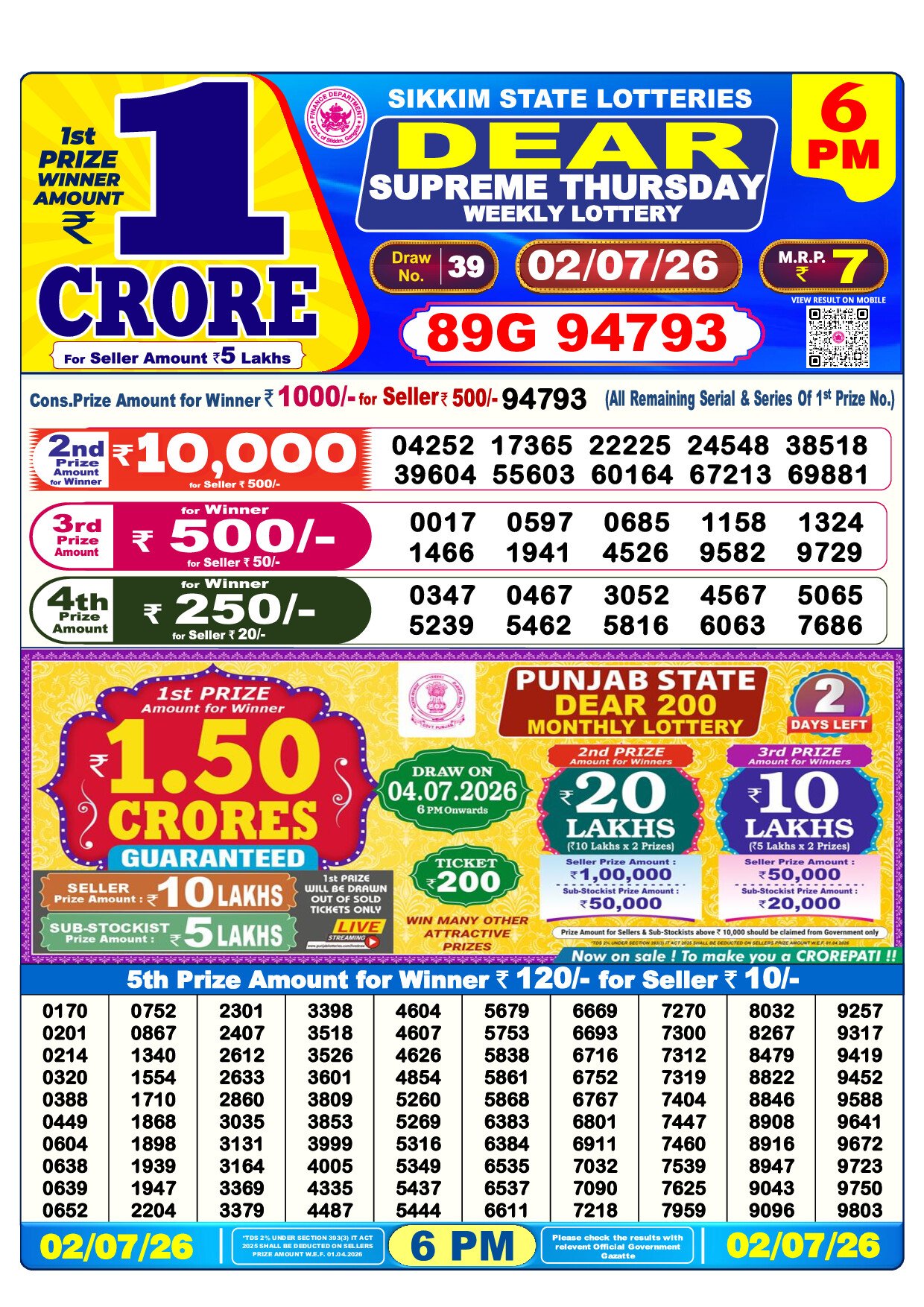 6 PM Lottery Result