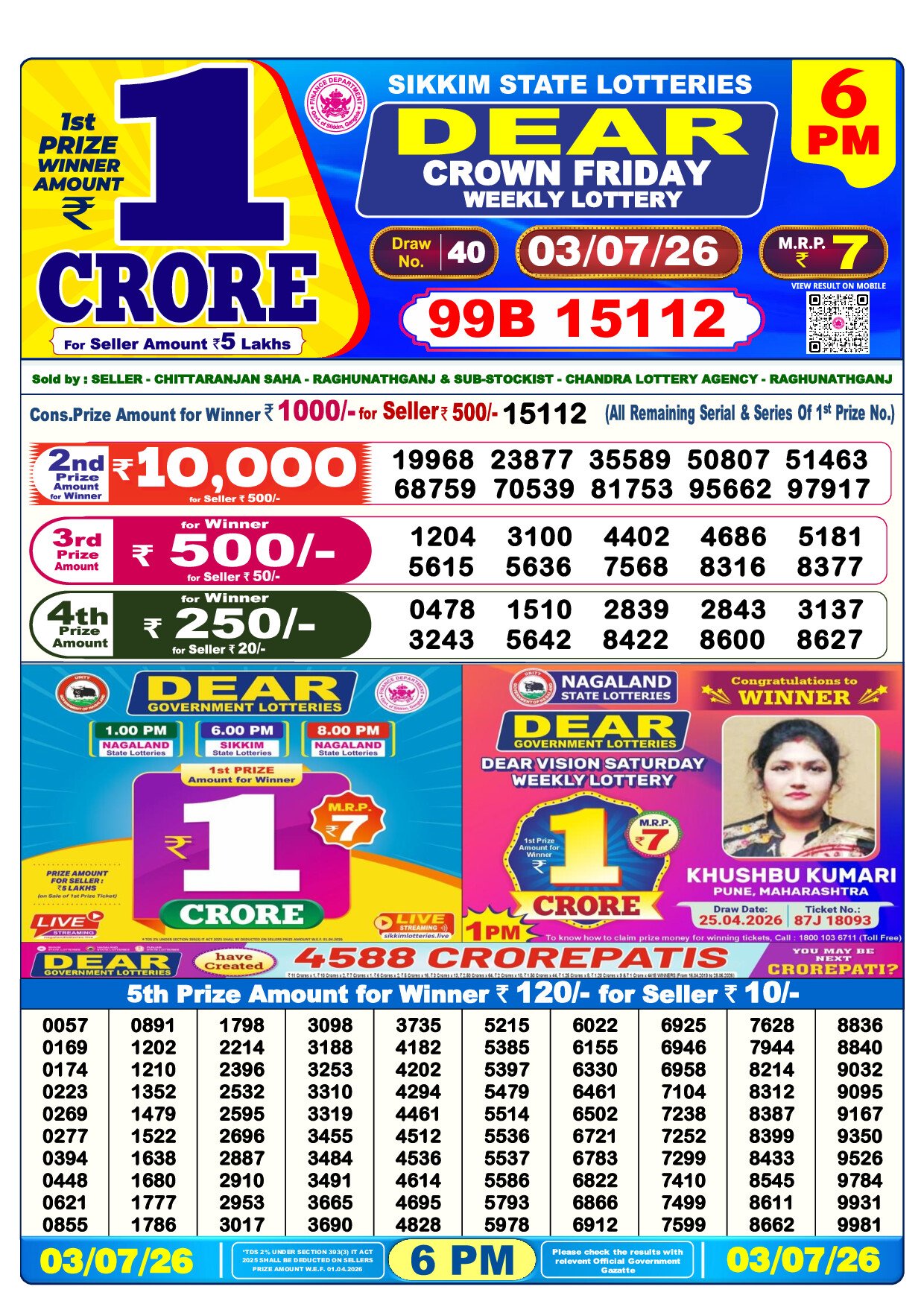 6 PM Lottery Result