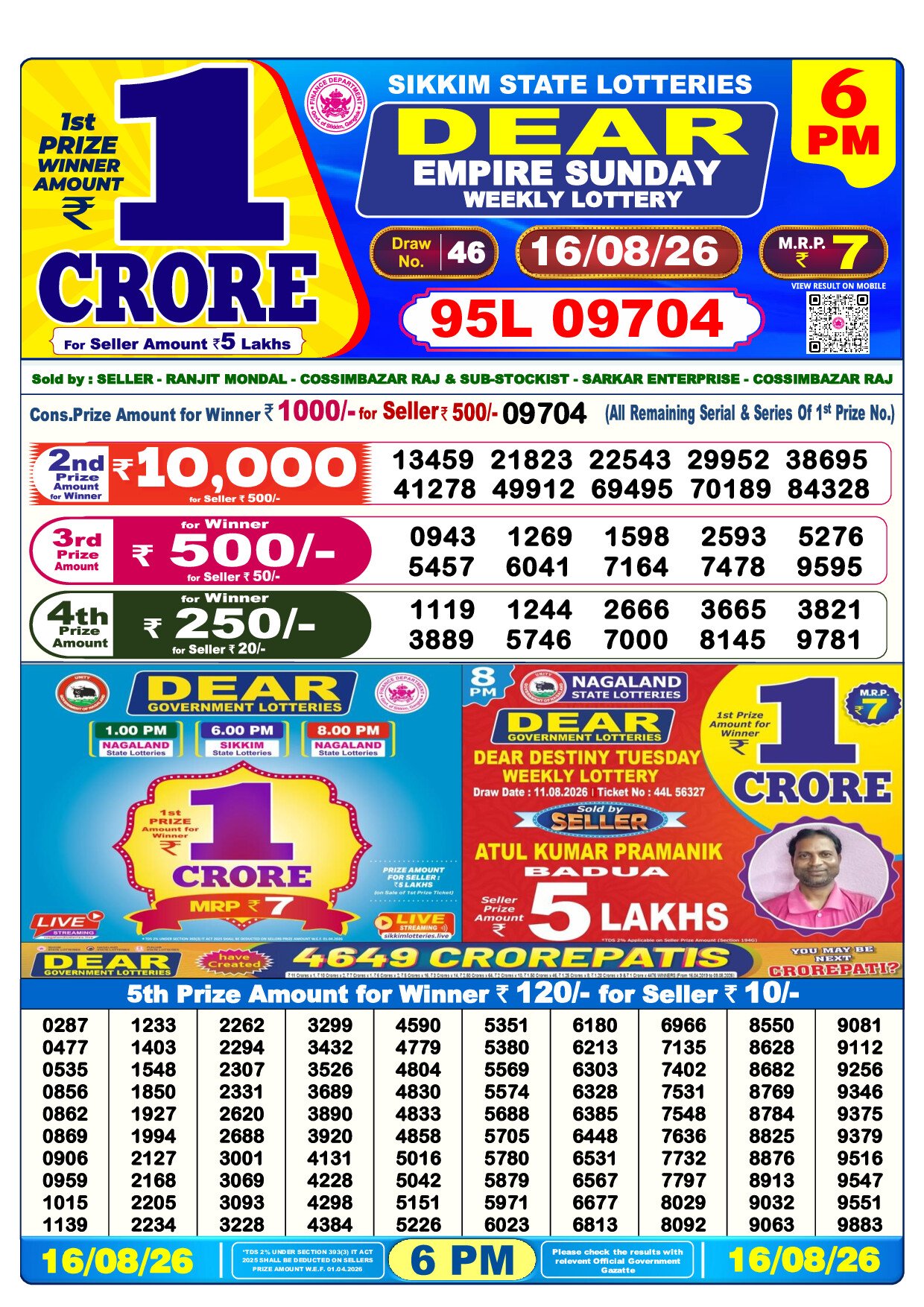 6 PM Lottery Result