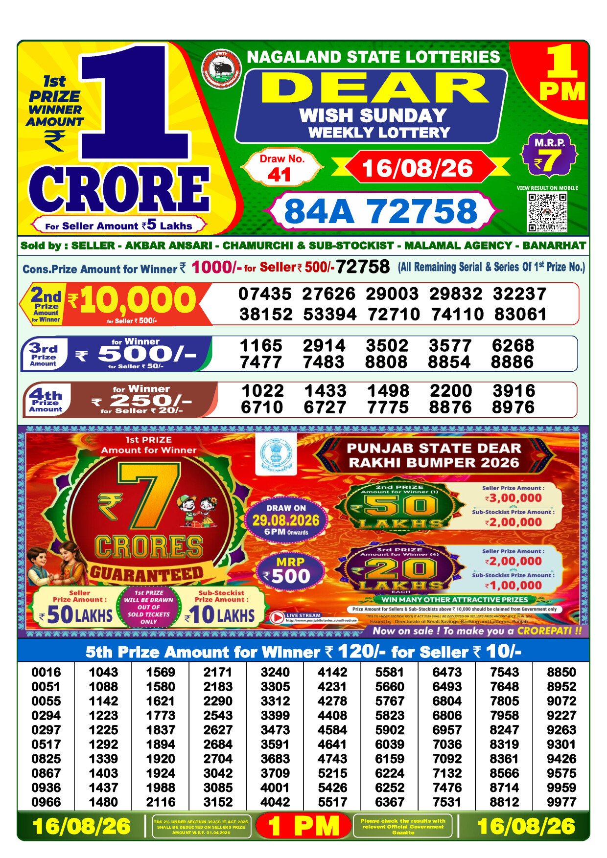 1 PM Lottery Result