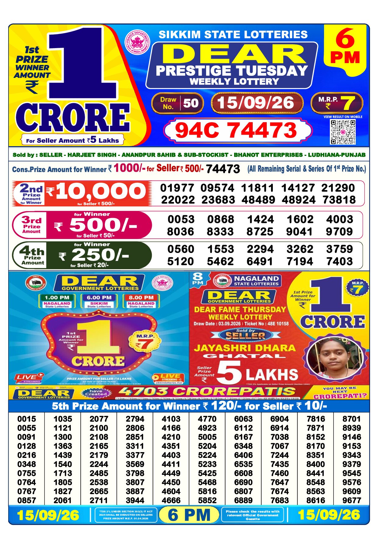 6 PM Lottery Result