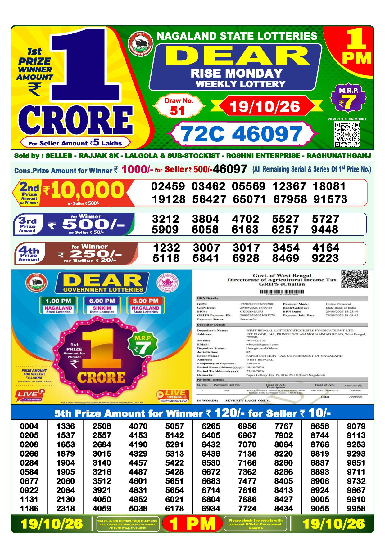 1 PM Lottery Result